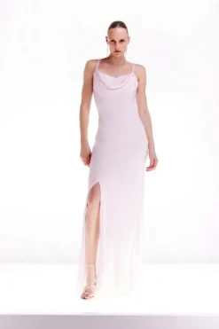 Karen Millen Tall Ooto Viscose Satin Draped Strappy Woven Maxi palepink Outlet