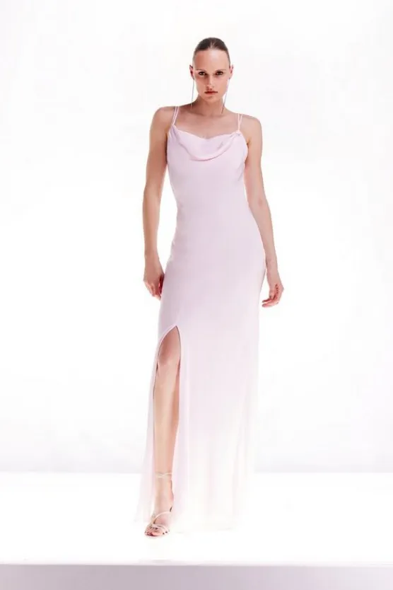 Karen Millen Tall Ooto Viscose Satin Draped Strappy Woven Maxi palepink Outlet