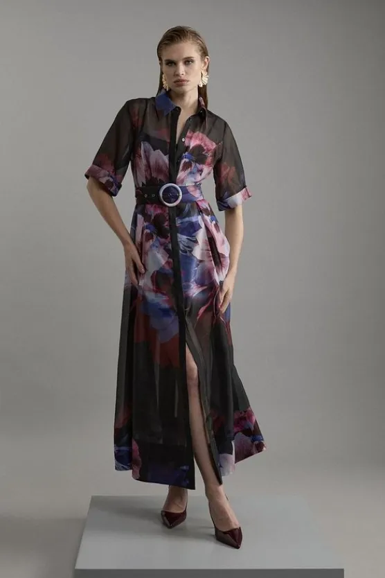 Karen Millen Tall Organdie Printed Shirt Midaxi Dress floral Sale