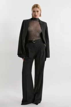 Karen Millen Tall Pinstripe Tailored Grosgrain Detail Pants black Clearance