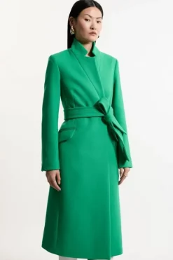 Karen Millen Tall Premium Italian Manteco Wool Investment Notch Neck Tailored Midi Coat emerald Fashion