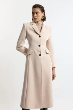 Karen Millen Tall Premium Italian Manteco Wool Full Skirted Tailored Midaxi Coat blush Clearance