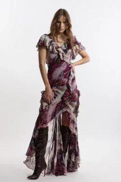 Karen Millen Tall Ruffle Detail Metallic Thread Maxi Dress multi Online