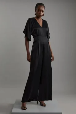 Karen Millen Tall Satin Angel Sleeve Woven Maxi Jumpsuit black Online