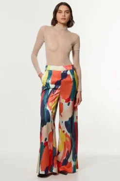 Karen Millen Tall Satin Wide Leg Woven Pants multi Hot