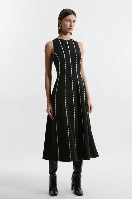 Karen Millen Tall Scallop Trim Panelled Crepe Maxi Dress mono Discount