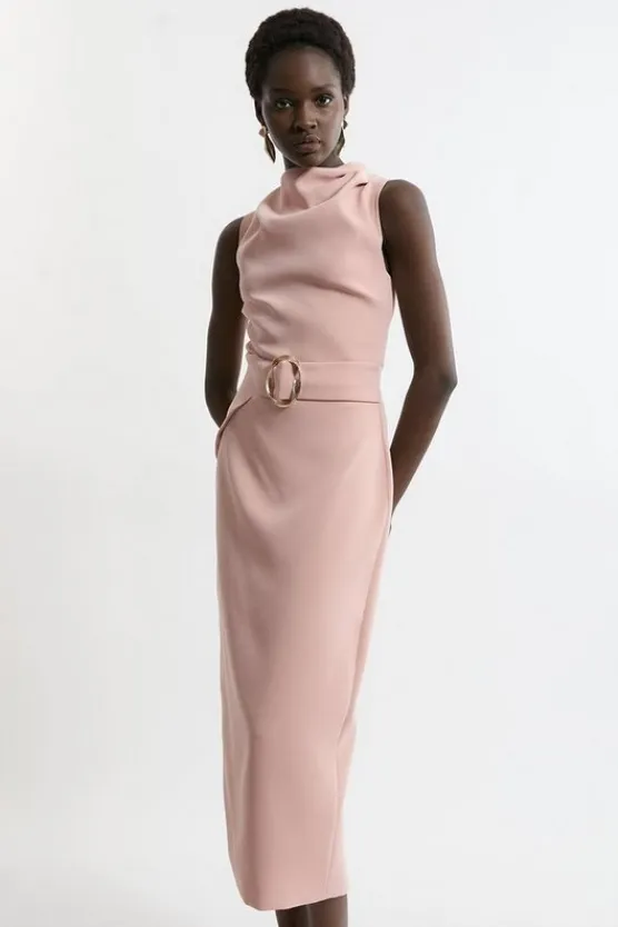 Karen Millen Tall Soft Tailored Drape Detail Sleeveless Tailored Midi Dress rose Fashion