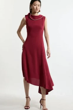 Karen Millen Tall Soft Tailored Tipped Fluid Asymmetric Hem Midi Dress rose Best