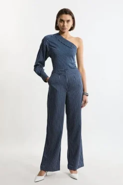 Karen Millen Tall d Twill Wide Leg Woven Pants stripe Outlet