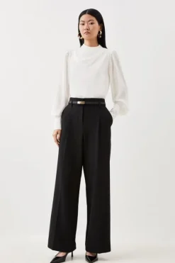 Karen Millen Tall Tailored Compact Stretch Corset Waist Wide Leg Pants black Discount