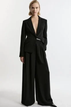 Karen Millen Tall Tailored Crepe Pleat Detail Wide Leg Pants black Sale