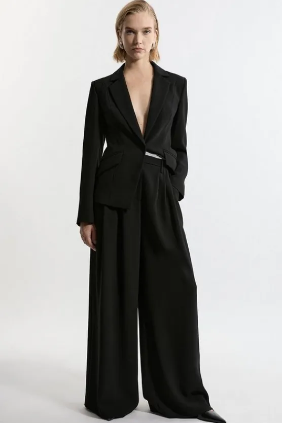 Karen Millen Tall Tailored Crepe Pleat Detail Wide Leg Pants black Sale