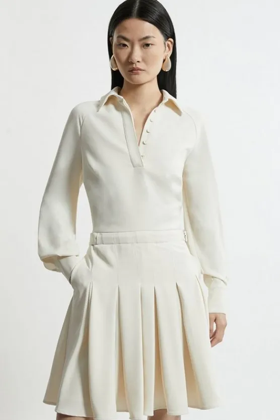 Karen Millen Tall Tailored Crepe Pleated Mini Dress ivory Discount