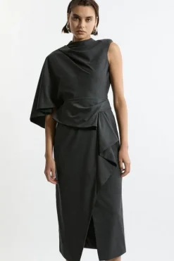 Karen Millen Tall Tailored Draped Asymmetric Maxi Dress grey Best