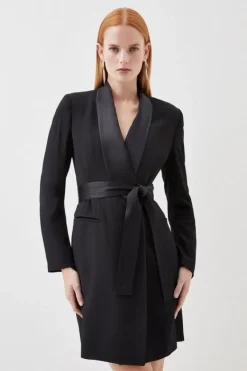 Karen Millen Tall Tailored Tuxedo Wrap Mini Dress black Clearance
