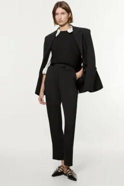 Karen Millen Tall Technical Crepe Tailored Straight Turn Up Hem black New