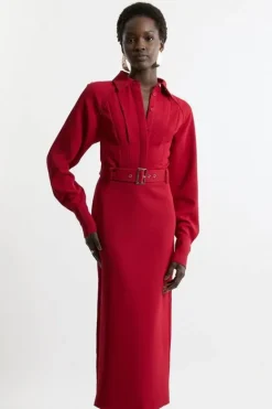 Karen Millen Tall Twill Collared Woven Maxi Dress plum New