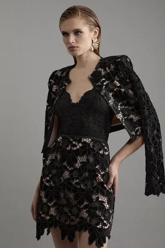 Karen Millen Tall Velvet Cutwork Lace Detail Mini Skirt black Hot