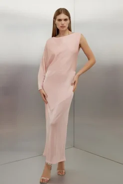 Karen Millen Tall Viscose Blend Sheer Panelled Slinky Knit Midaxi Dress blush Sale