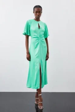 Karen Millen Tall Viscose Satin Batwing Midi Dress green Clearance