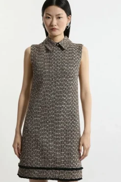 Karen Millen Tall Wool Mix Boucle Tailored Collared Sleeveless Mini Dress multi Discount