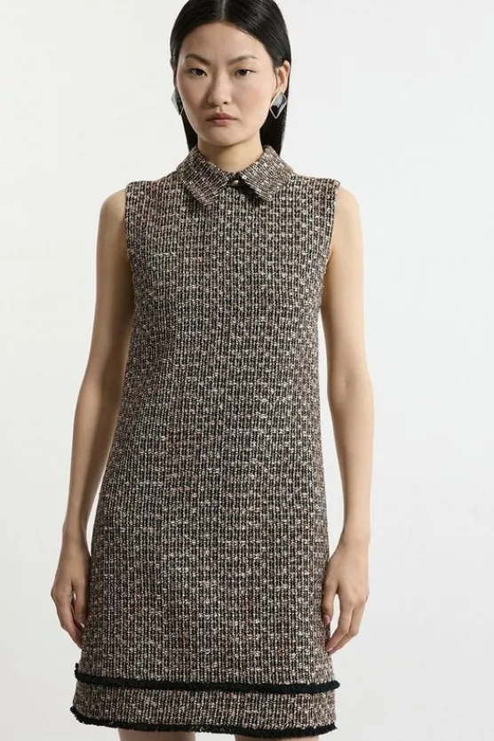 Karen Millen Tall Wool Mix Boucle Tailored Collared Sleeveless Mini Dress multi Discount
