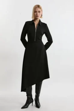 Karen Millen Technical Crepe Tailored Metal Zipp Detail High Low Midi Dress black Online