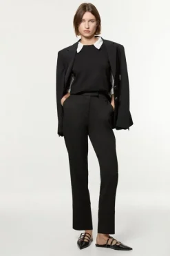 Karen Millen Technical Crepe Tailored Straight Turn Up Hem Pants black Outlet