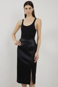 Karen Millen Textured Italian Satin Single Breasted Tailored Co-ord black Outlet