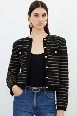 Karen Millen Textured Military Trim Knit Jacket black Online