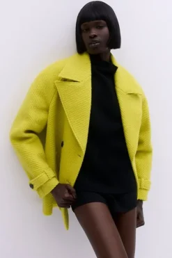 Karen Millen Textured Wool Blend Short Pea Coat lime Best