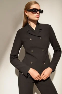 Karen Millen The Founder Compact Stretch Double Breasted Blazer black Best