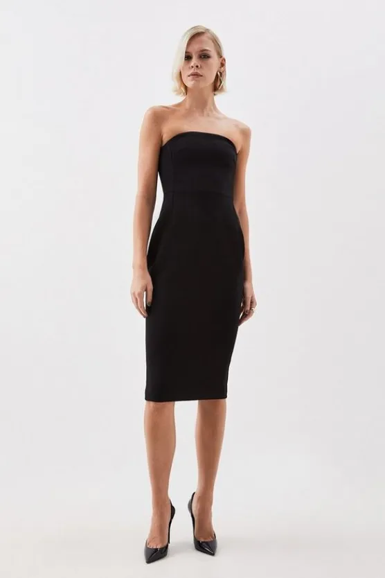 Karen Millen The Founder Compact Stretch Viscose Bandeau Pencil Midi Dress & Jacket Set ivory Outlet