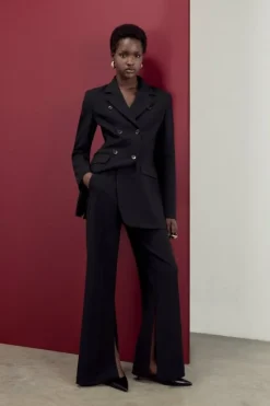 Karen Millen The Founder Compact Stretch Wide Leg Pants black Fashion