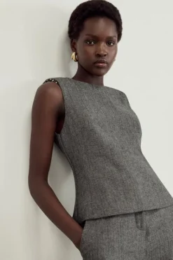 Karen Millen The Founder Herringbone Tailored Embellished Top mono Sale