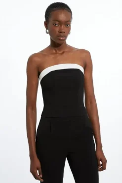 Karen Millen The Founder Petite Compact Stretch Viscose Contrast Detail Bandeau black Hot