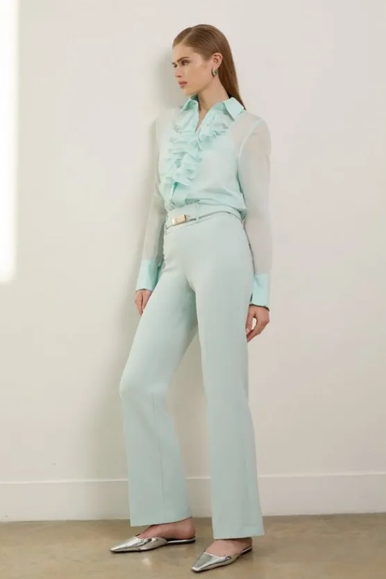Karen Millen The Founder Petite Compact Stretch High Waisted Belted Straight Leg Pants sage Online