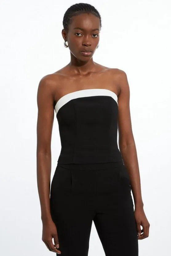 Karen Millen The Founder Petite Compact Stretch Viscose Contrast Detail Co-ord black Best