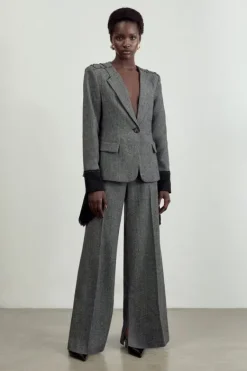 Karen Millen The Founder Petite Herringbone Tailored Wide Leg Pants mono Hot
