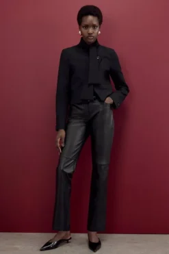 Karen Millen The Founder Petite Leather Slim Leg Pants black Online