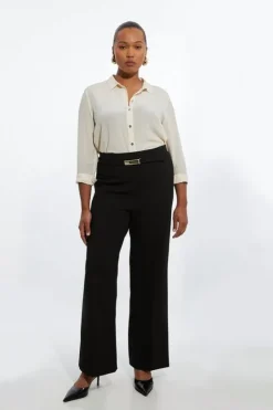 Karen Millen The Founder Plus Size Compact Stretch High Waisted Belted Straight Leg Pants black Hot