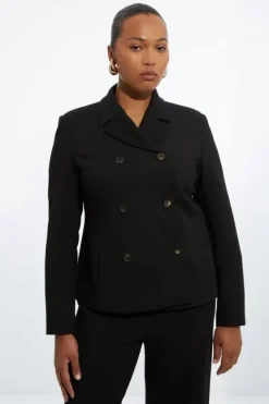 Karen Millen The Founder Plus Size Compact Stretch Double Breasted Blazer black Hot