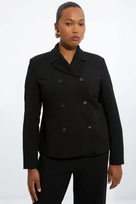 Karen Millen The Founder Plus Size Compact Stretch Double Breasted Blazer black Hot