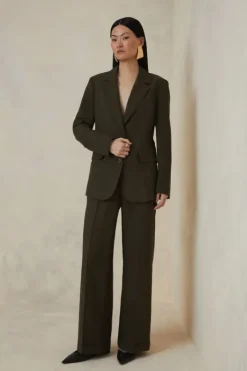 Karen Millen The Founder Premium Tailored Tencel Linen Set khaki Fashion