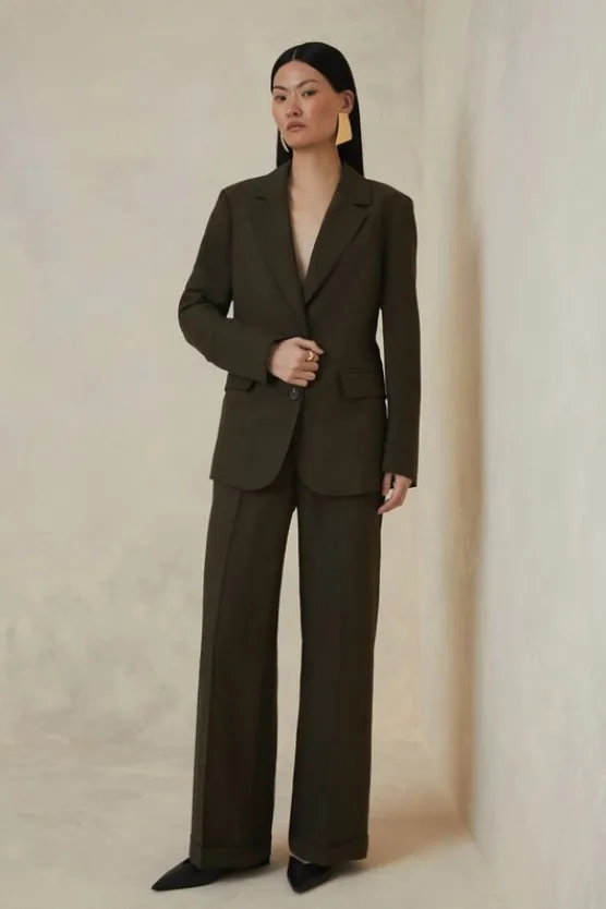Karen Millen The Founder Premium Tailored Tencel Linen Set khaki Fashion