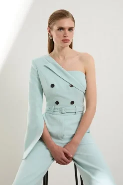 Karen Millen The Founder Tall Compact Stretch One Shoulder Tailored Jumpsuit sage Sale