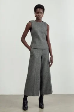 Karen Millen The Founder Tall Herringbone Straight Leg Cropped Pants mono Online