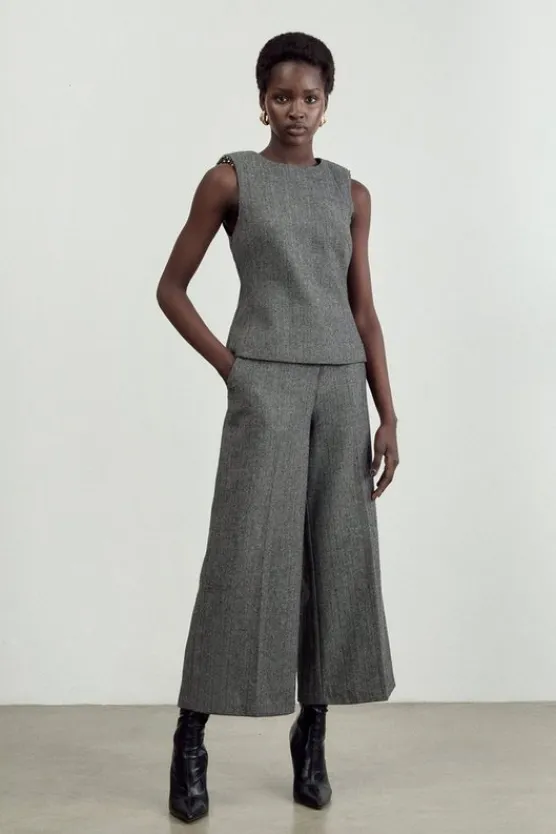 Karen Millen The Founder Tall Herringbone Straight Leg Cropped Pants mono Online