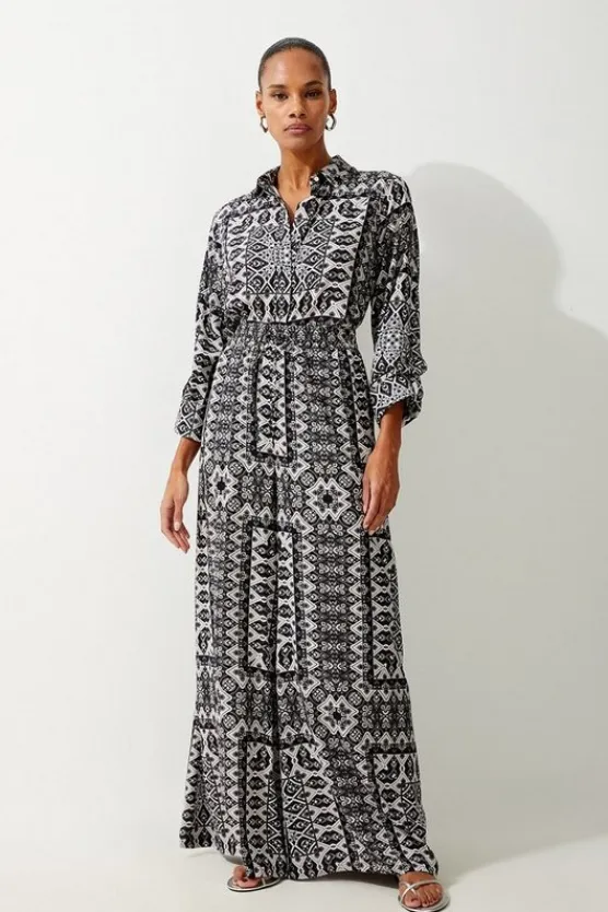Karen Millen Tile Print Spun Viscose Beach Set mono Sale