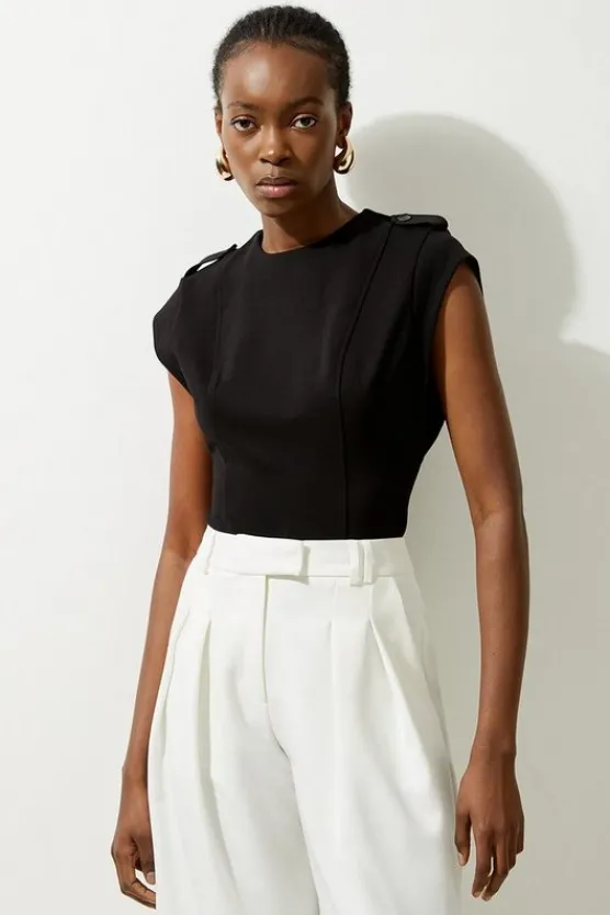 Karen Millen Top Stitch Detail Ponte Jersey Bodysuit black Sale